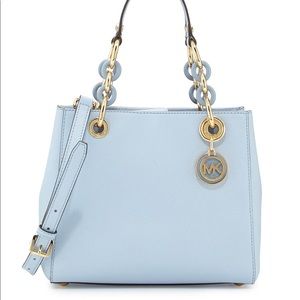 MK CYNTHIA SMALL PALE BLUE SAFFIANO LEATHER BAG